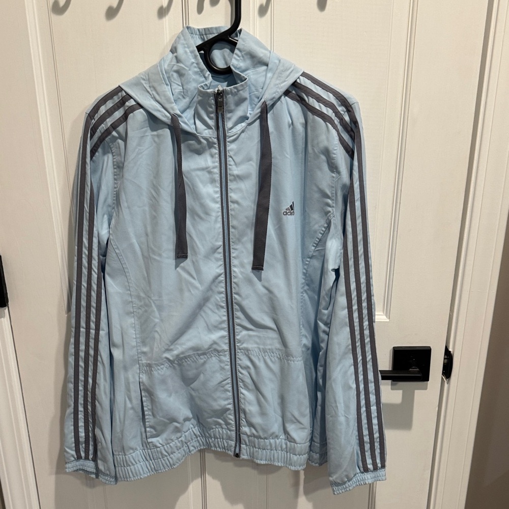 Adidas Sky Blue Jacket with Charcoal Stripes